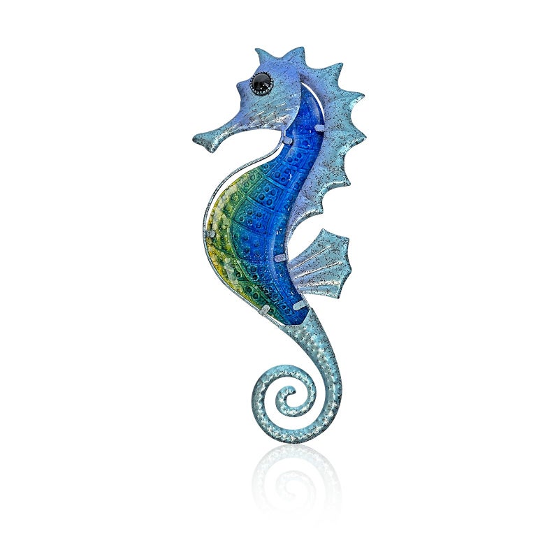 LIFFY Large Metal and Glass Seahorse Wall Decor, Sea Life Decor, Metal Fish Wall Decor, Ocean Beach Theme Wall Art for Bathroom Home Pool Gift Idea - Image 1